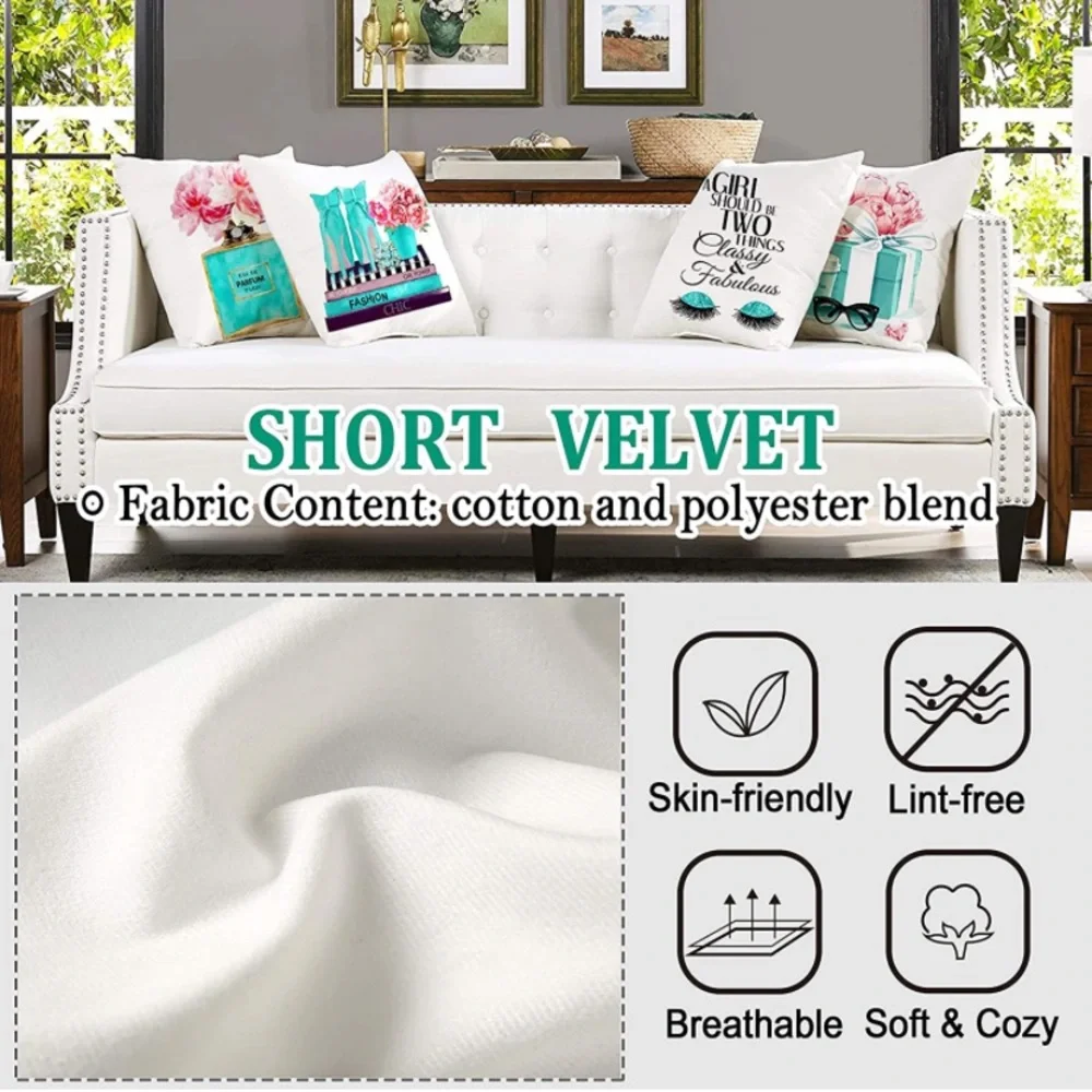Set of 4 18x18 Decorative Pillow Covers Teal White Fashion Style